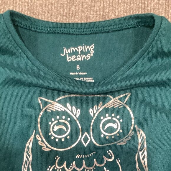 Jumping Bean Long Sleeve, Teal Light Sweater w/ Silver Owl, Size 8 - Picture 2 of 2